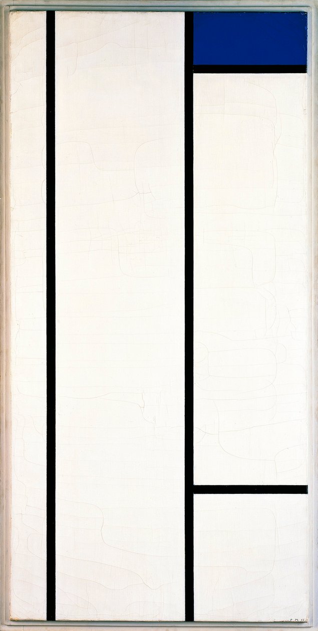 Függőleges kompozíció kék és fehér színben alkotó: Piet Mondrian