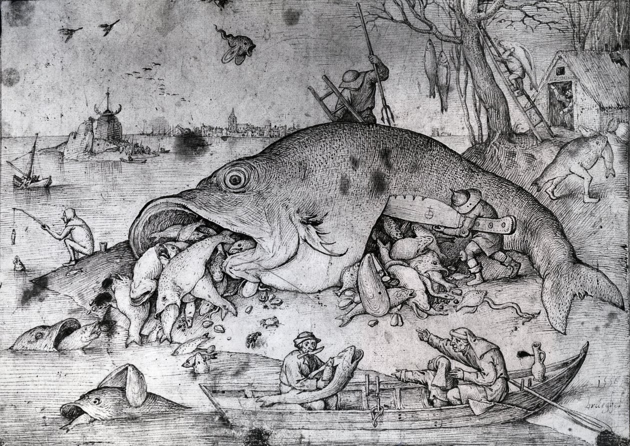 A nagy halak megeszik a kicsiket, 1556 (toll és tinta papíron) alkotó: Pieter Bruegel the Elder