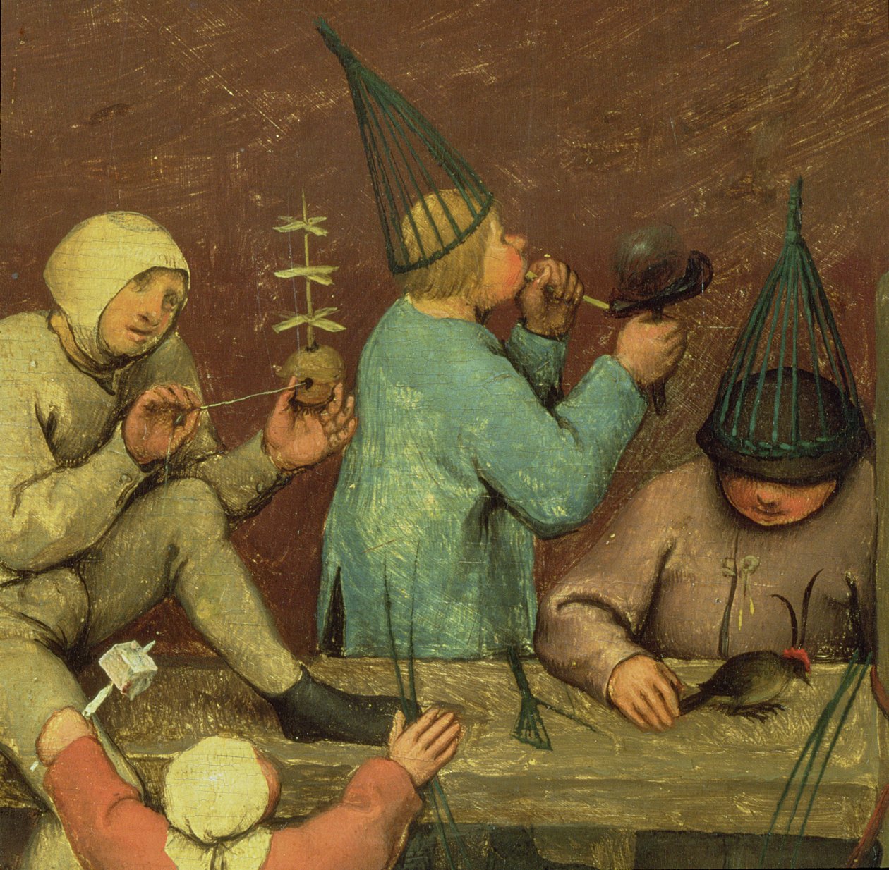 Gyermekjátékok (Kinderspiele): a bal oldali rész részlete, amelyen a gyerekek játékokat készítenek és buborékokat fújnak, 1560 (68945 részlet) alkotó: Pieter Bruegel the Elder