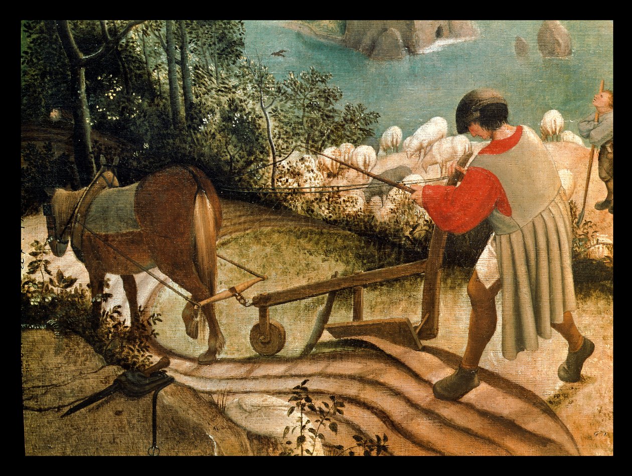 Táj Ikarusz bukásával, egy szántó ember részlete, 1555 körül alkotó: Pieter Bruegel the Elder