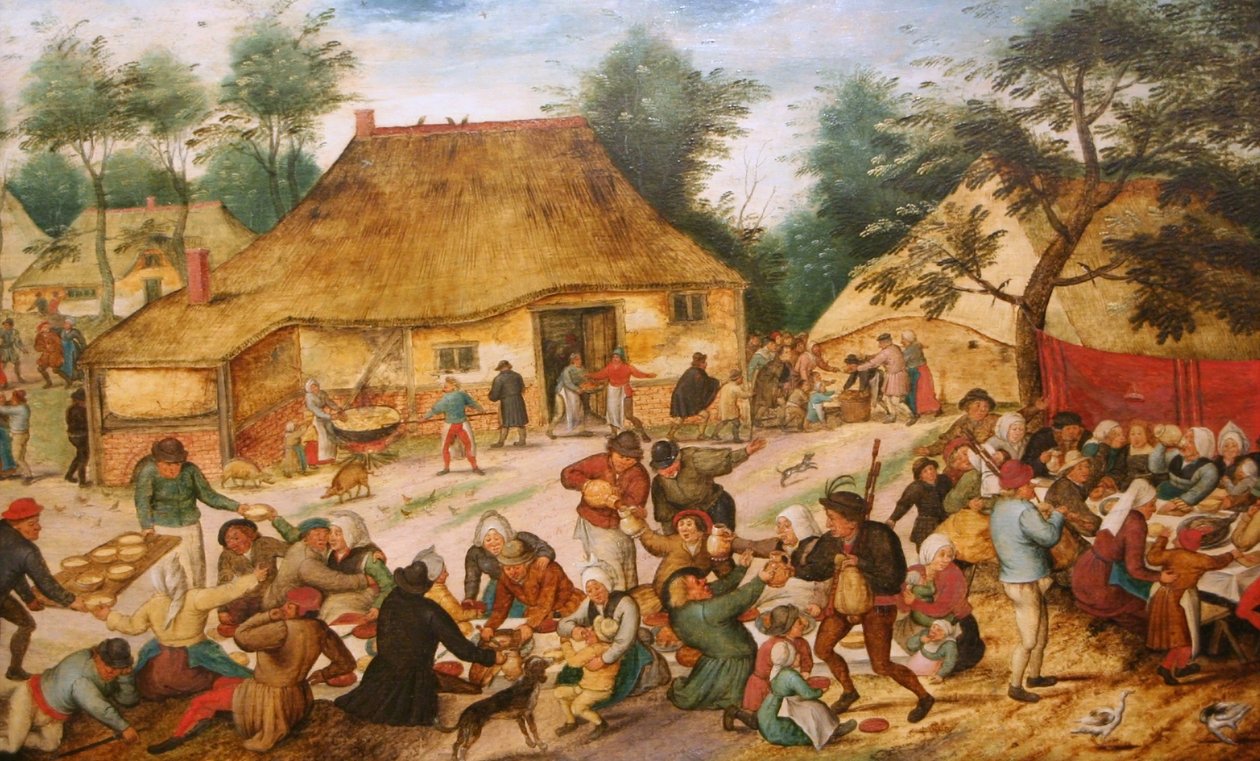 Esküvői étkezés egy parasztház előtt alkotó: Pieter Brueghel the Younger