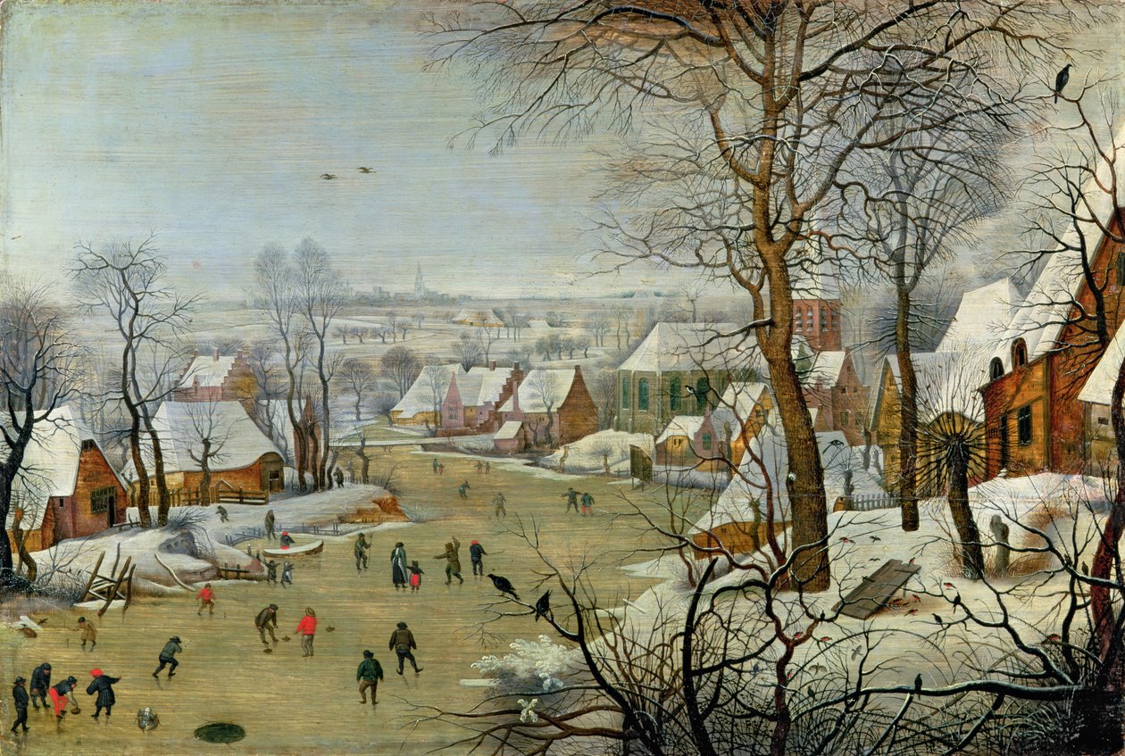 Téli táj korcsolyázókkal és madárcsapdával alkotó: Pieter Brueghel the Younger