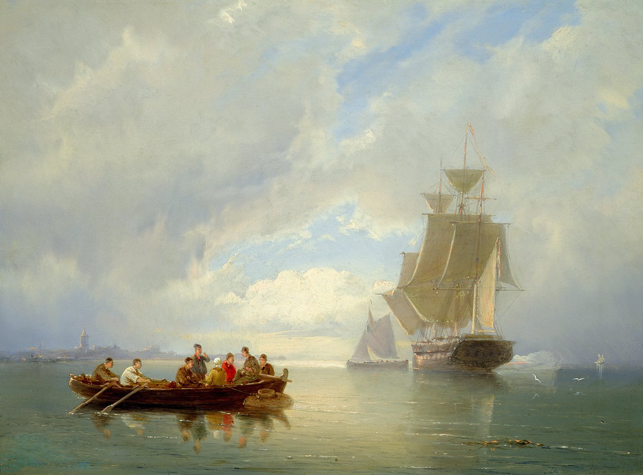 Egy hajó és egy evezős csónak alkotó: Pieter Christiaan Cornelis Dommelshuizen