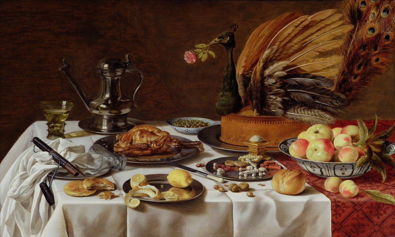Csendélet páva pitével, 1627 alkotó: Pieter Claesz