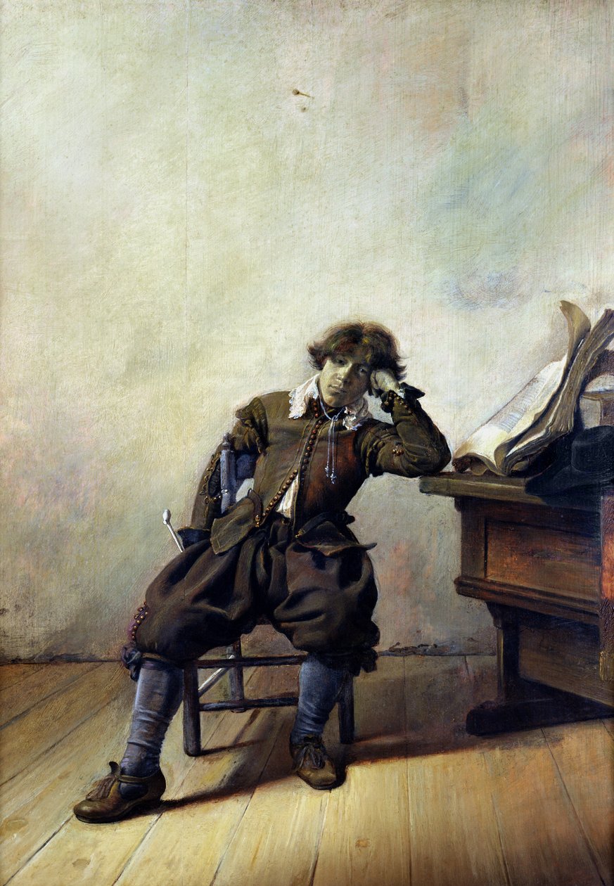 Egy fiatal diák a tanulmányában vagy: A dohányos, 1630-33 körül alkotó: Pieter Codde