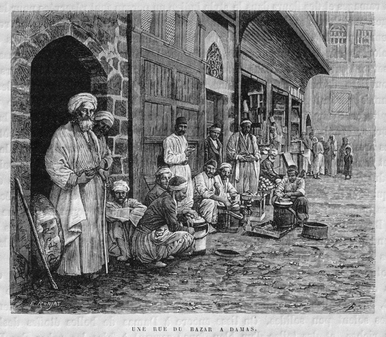 Egy utca Damaszkusz Baazarban, a mai Szíriából. Utazások Föníciában, Libanonban és Júdeában. Louis Charles Emile Lortet 1875-1880, 1884 (bw metszet) alkotó: Pieter Codde