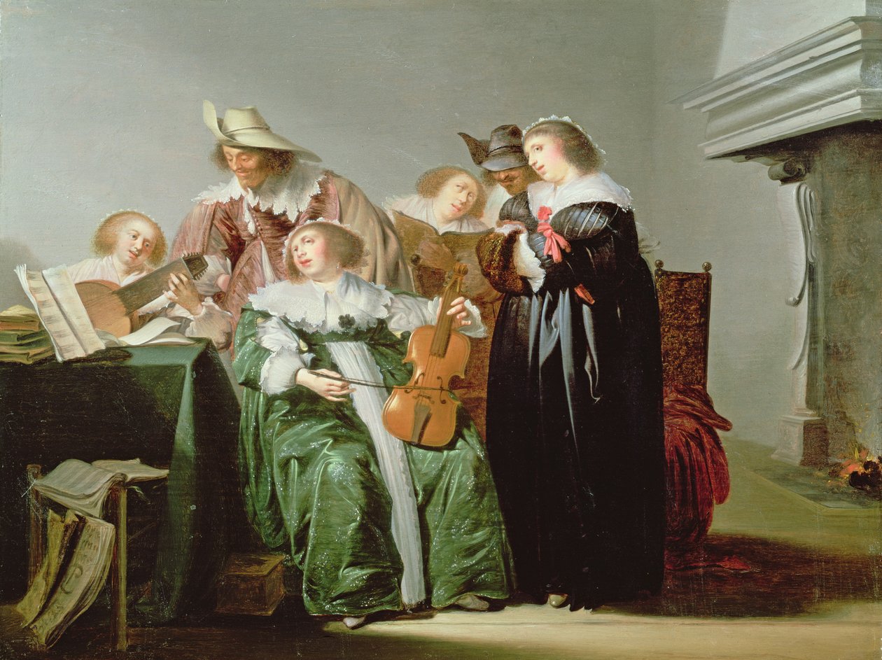 Elegáns figurák zenélés egy belső térben alkotó: Pieter Codde