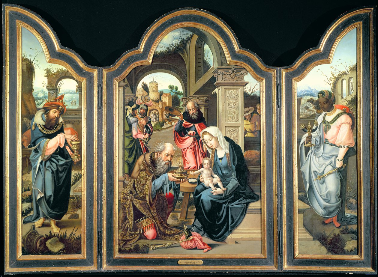 A Mágusok imádását ábrázoló triptichon, 1600 körül alkotó: Pieter Coecke van Aelst