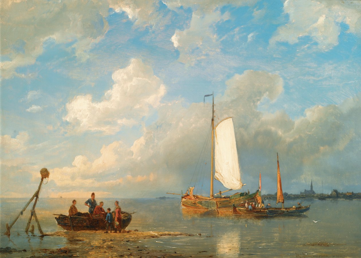 Hajó egy torkolatban apály idején alkotó: Pieter Cornelis Dommersen
