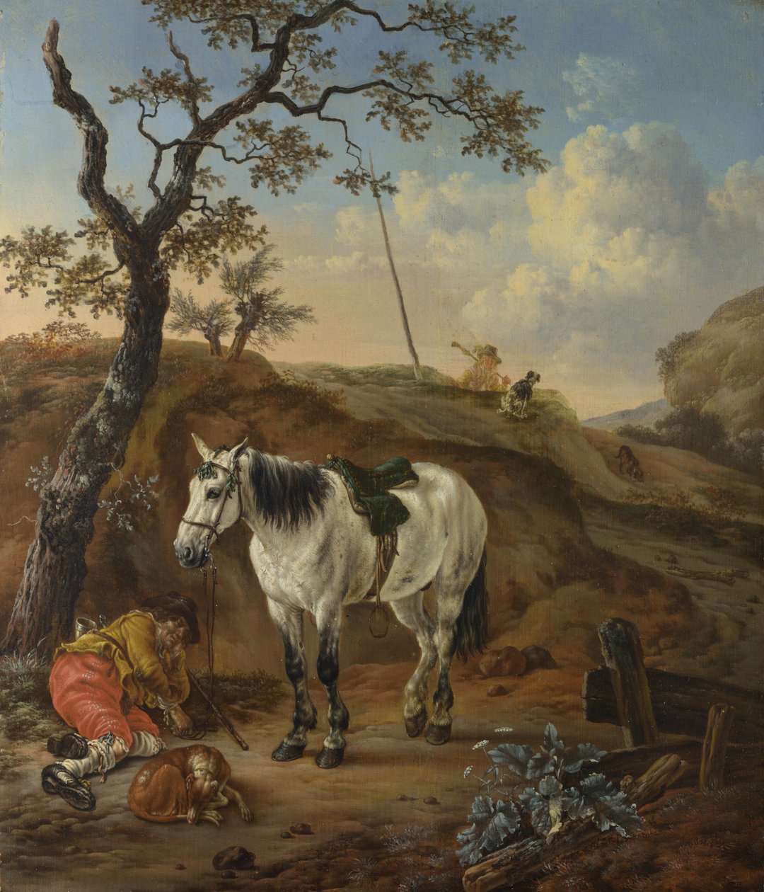 Egy fehér ló áll egy alvó ember mellett alkotó: Pieter Cornelisz. Verbeeck