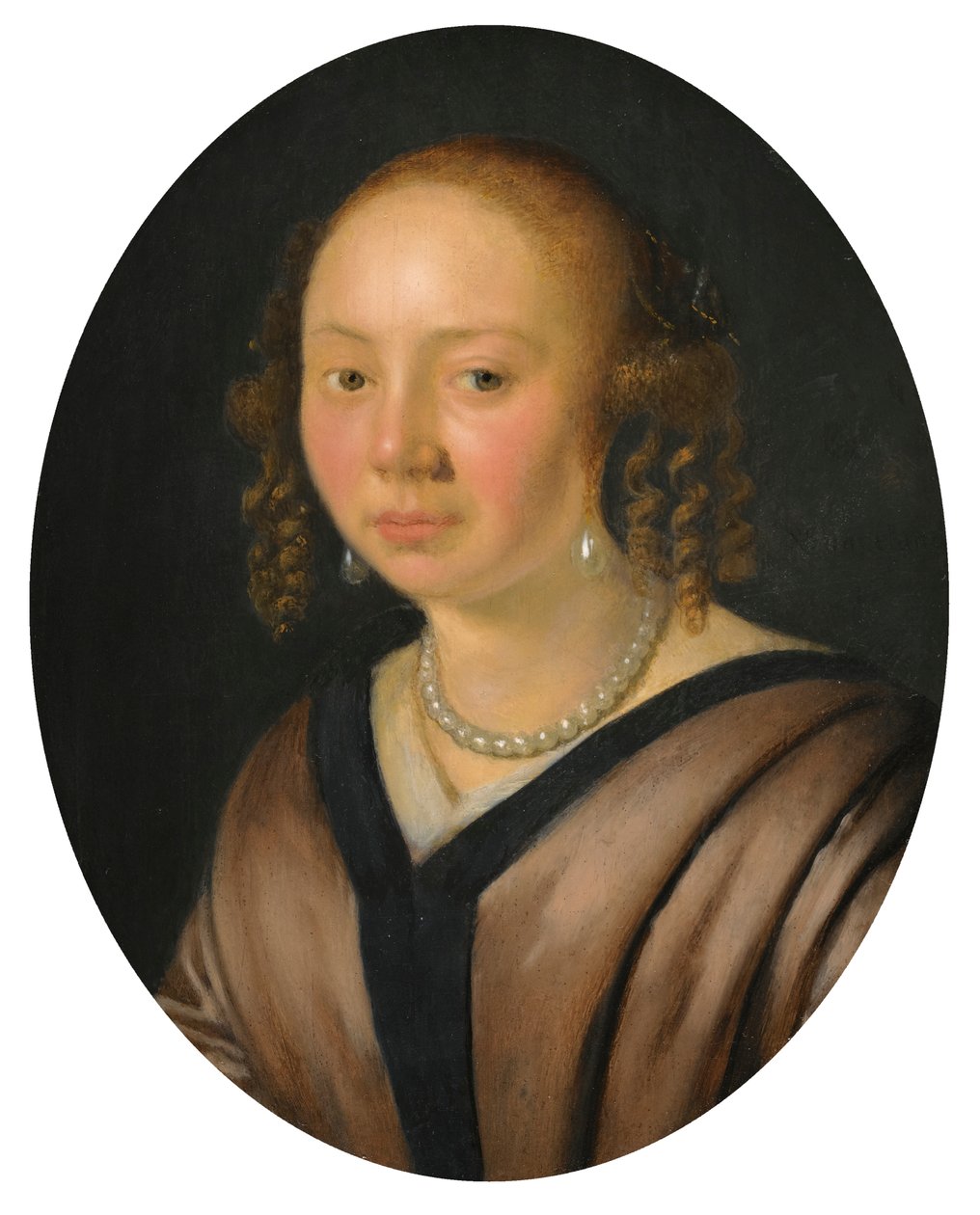 Egy hölgy portréja, fej és vállak fülbevaló és nyaklánc alkotó: Pieter Cornelisz van Slingelandt
