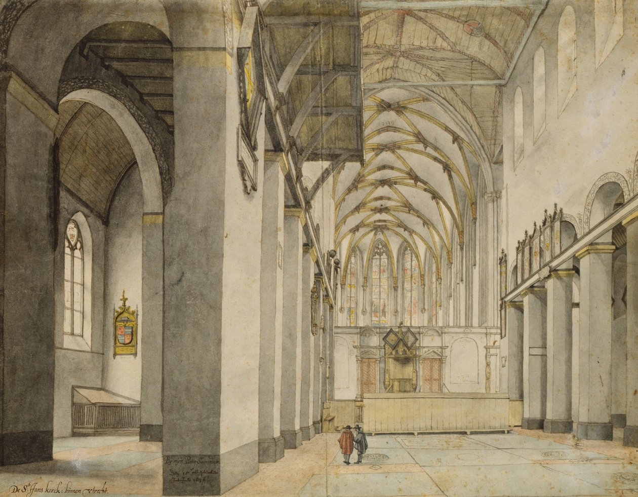 Johanneskirche, Utrecht belső nézete kelet felé, 1636. szeptember 15. (toll ceruzával és akvarell papíron) alkotó: Pieter Janszoon Saenredam