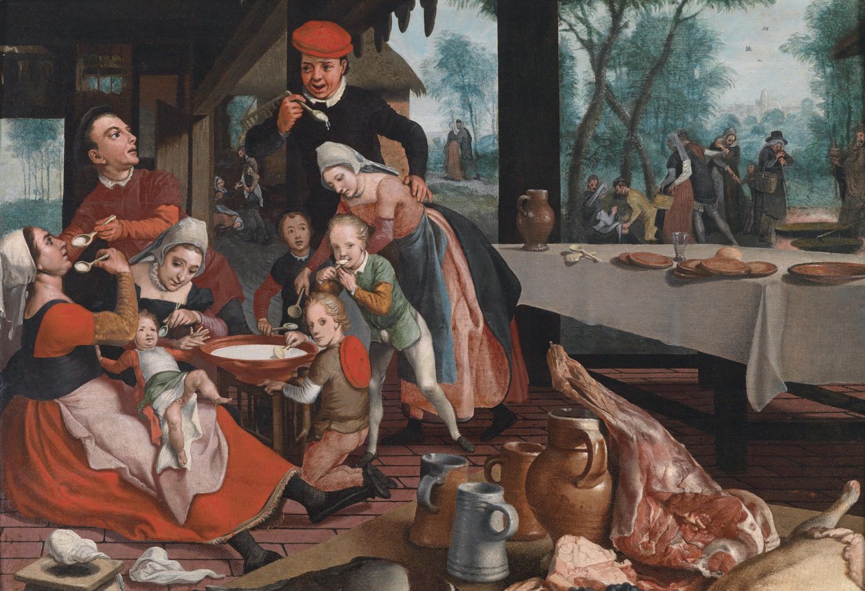 Egy család, rizspudingot eszik alkotó: Pieter Pietersz the Elder