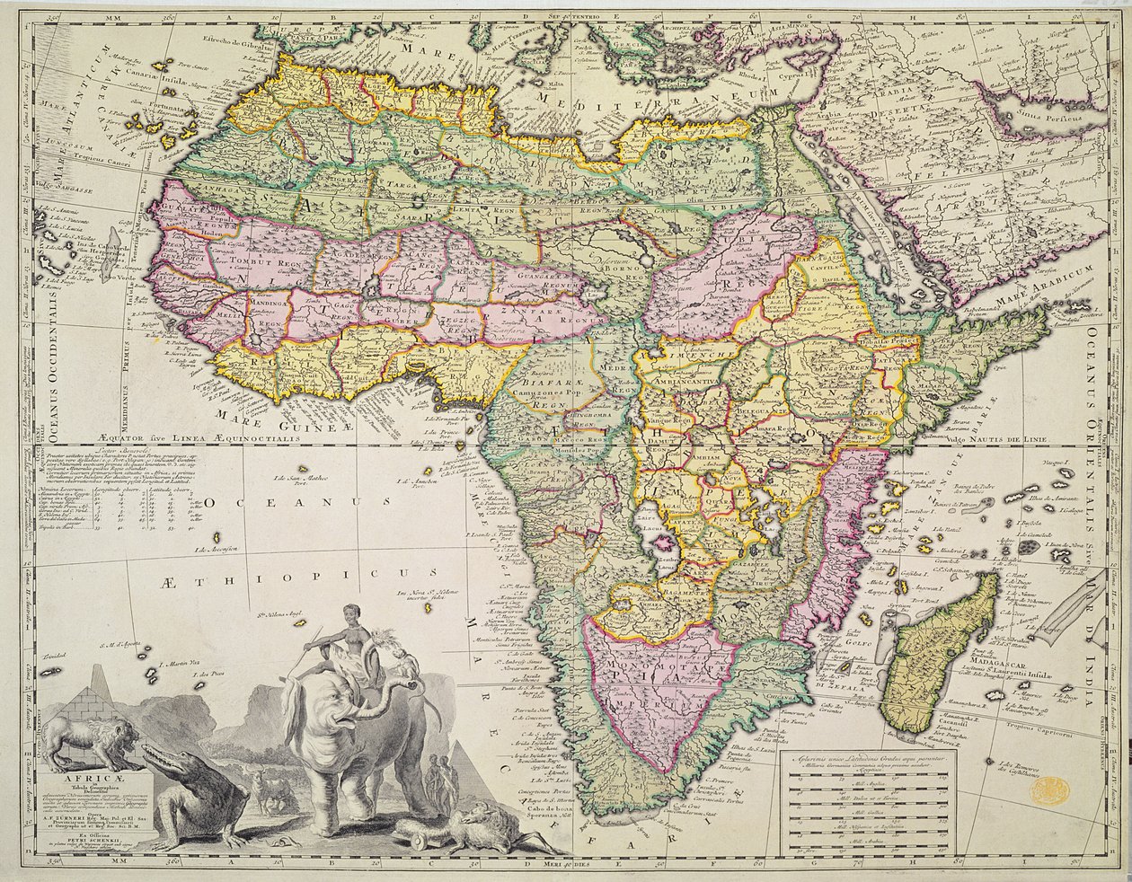 Afrika térképe (kézzel színezett gravírozás) alkotó: Pieter Schenk