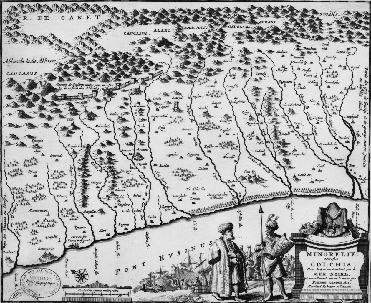 Colchis térképe (1714) - a fal legrégebbi ismert ábrázolását mutatja alkotó: Pieter Van der Aa