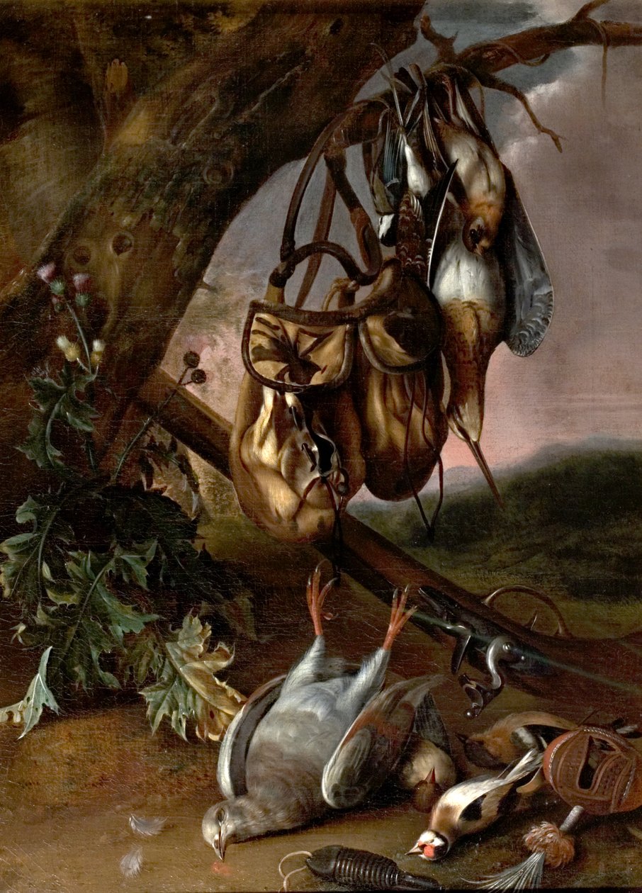 Csendélet halott játékkal (Galamb és más madarak) alkotó: Pieter Withoos
