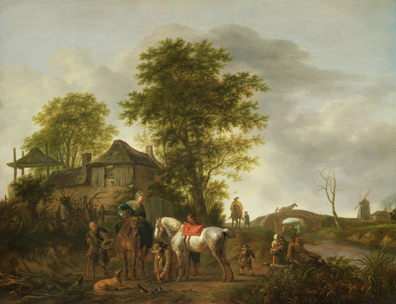 Táj kunyhóval és lovasokkal alkotó: Pieter Wouwermans or Wouwerman