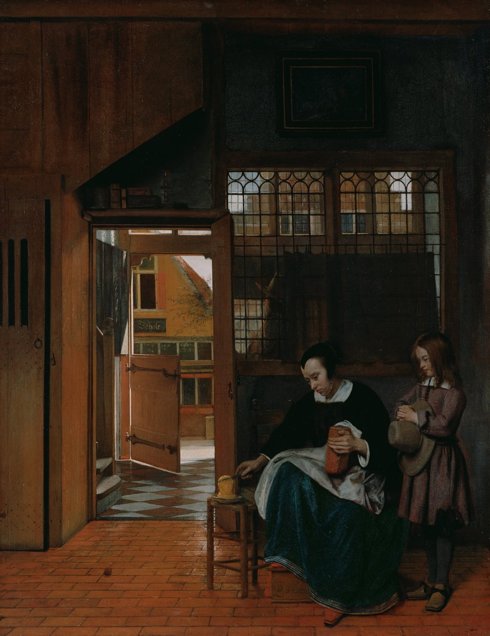 Egy nő, aki kenyeret és vajat készít egy fiúnak alkotó: Pieter de Hooch