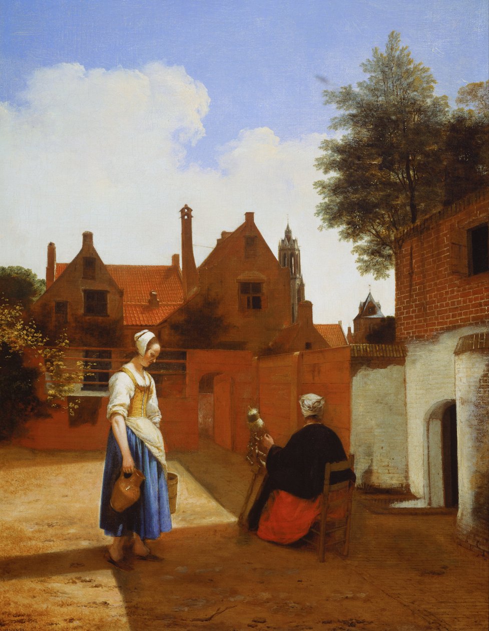 Udvar Delftben este- egy nő pörög alkotó: Pieter de Hooch
