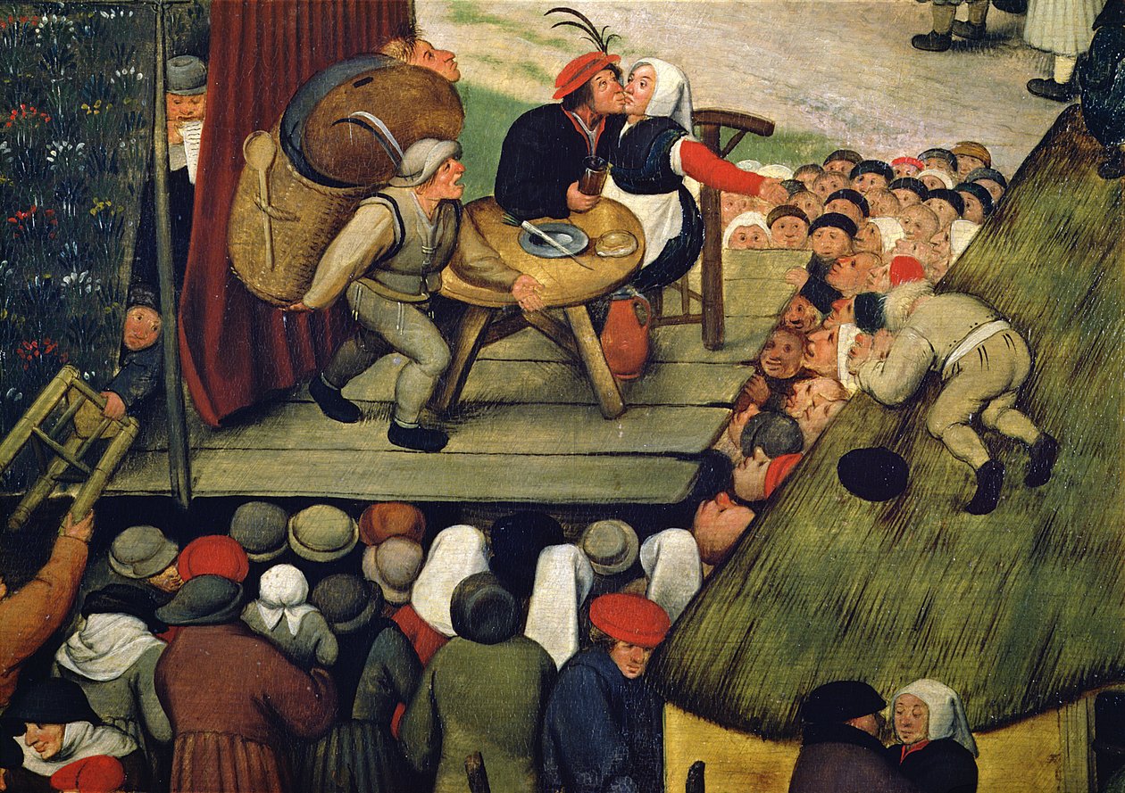 Vásár színházi bemutatóval, 1600 körül (részlet) alkotó: Pieter Brueghel the Younger