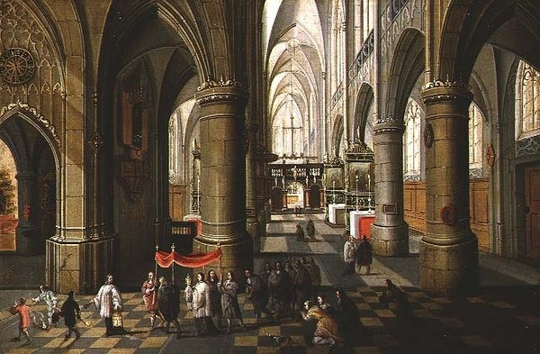 A székesegyház belseje körmenettel alkotó: Pieter the Younger Neeffs