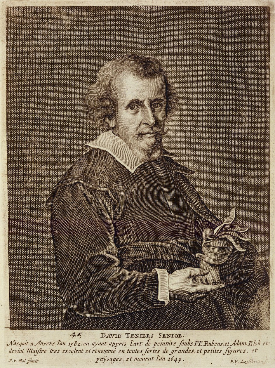David Teniers I (1582-1649) portréja, 45. tábla művészportrésorozatból, metszett Peter van Leysebetten (1630-kb. 1678) alkotó: Pieter van Mol