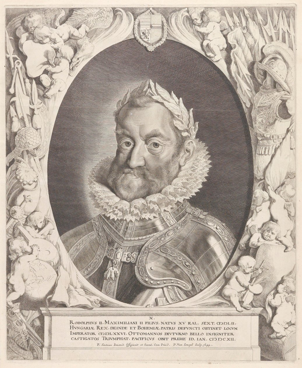 II. Rudolf császár portréja babérkoszorúval alkotó: Pieter van Sompel