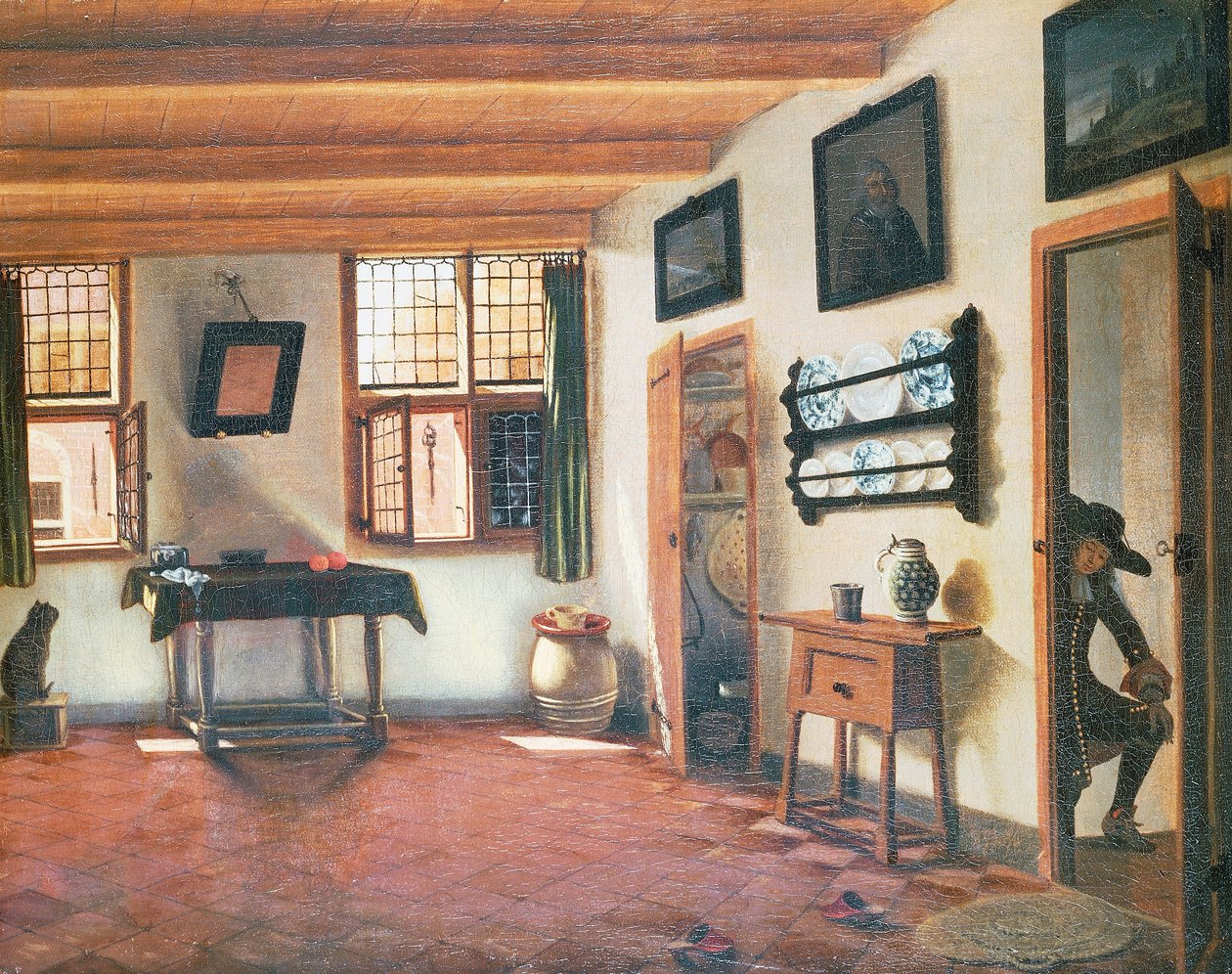 Holland ház belseje, kb 1670, Pieter Janssens Elinga (1623-1683) festménye, 48x60 cm alkotó: Pieter Janssens