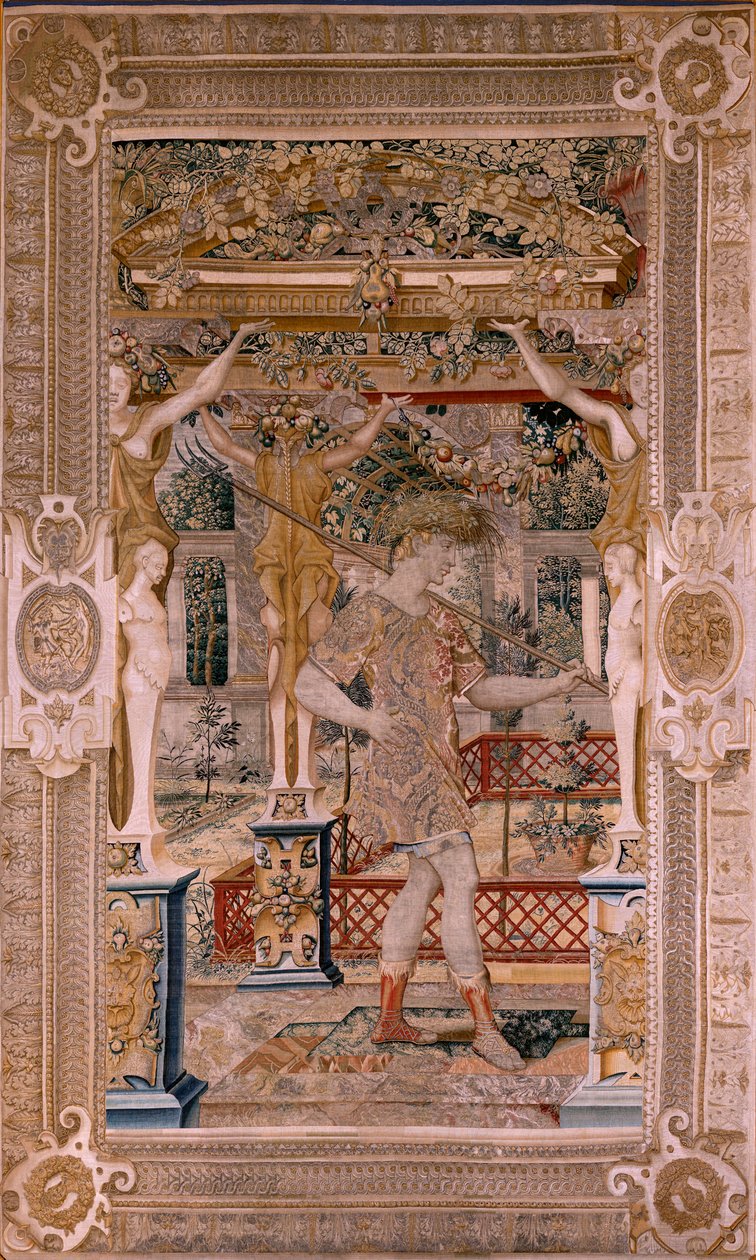 Flamand kárpit. Sorozatok Vertumnus és Pomona.Vertumnus átalakult gazdálkodóvá. A sorozat második kárpitja. Bal oldali rész Daphne átalakulása. Pieter Coecke van Aelst modellköre. Gyártás Wilhelm Pannemaker, Brüsszel. 1545-1550 körül. Fabri alkotó: Pieter (circle of) Coecke van Aelst