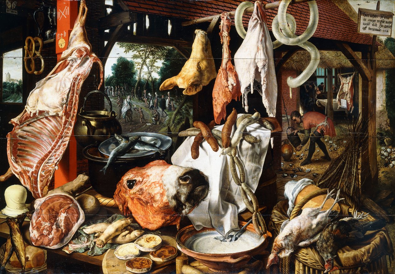 Mészárosbódé a Szent Családdal Egyiptomba menekülve, 1551 alkotó: Pieter Aertsen