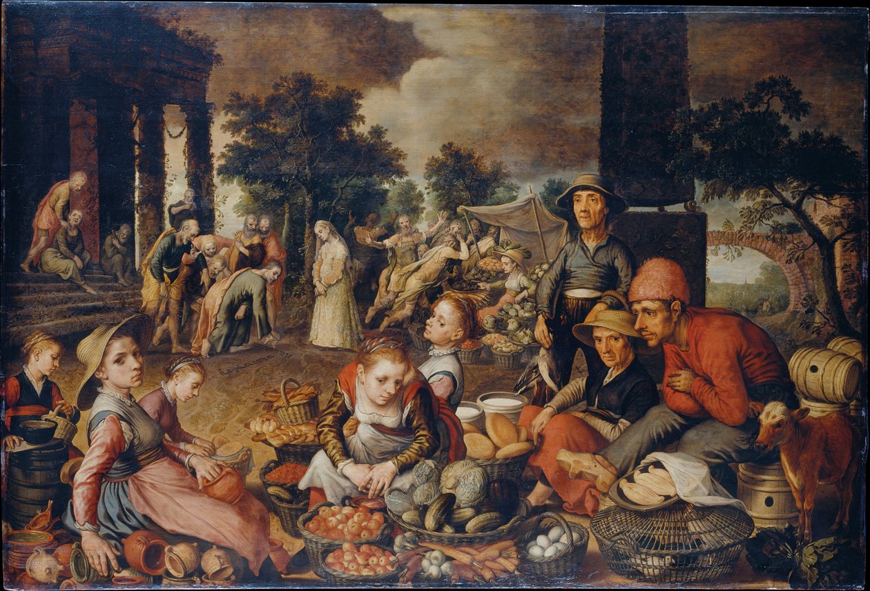 Piaci jelenet Krisztussal és a házasságtörő asszonnyal alkotó: Pieter Aertsen