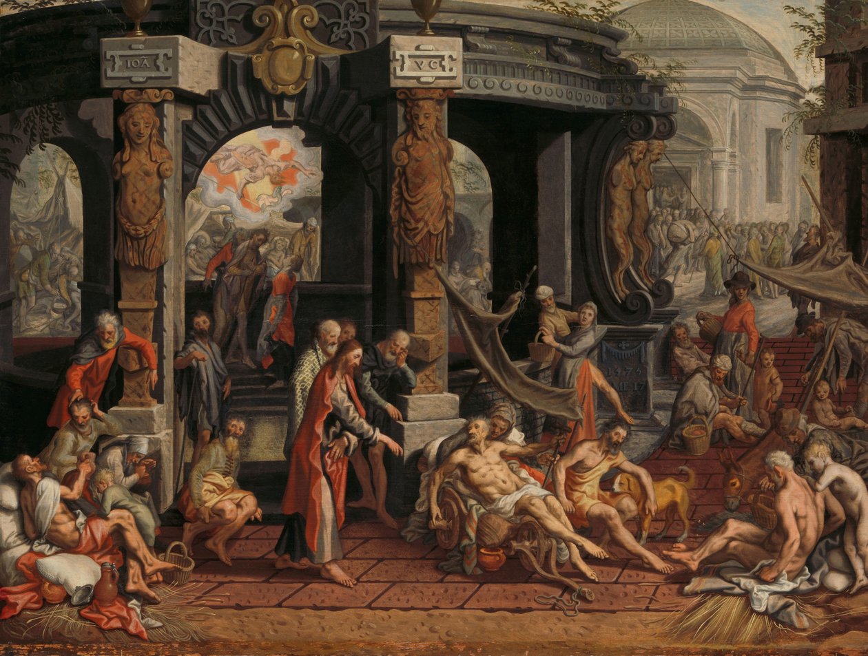 A bénák gyógyulása, Bethesda medencéje alkotó: Pieter Aertsen