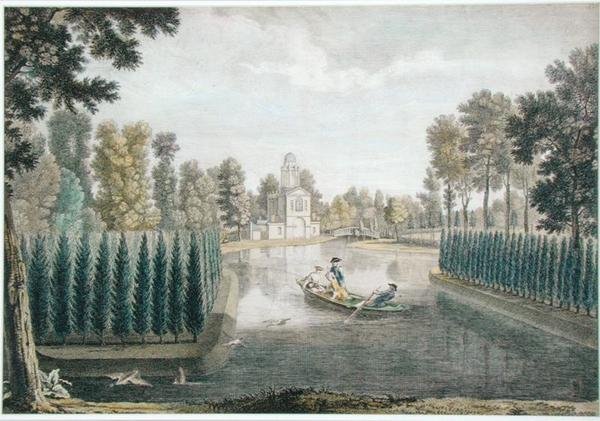 The Water Gardens at Chiswick House, London, 1720-28 (színes metszet) (lásd még: 176474) alkotó: Pieter Andreas (after) Rysbrack
