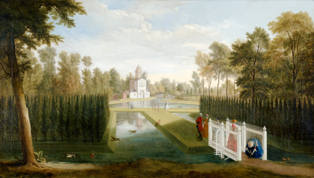 Kilátás a Chiswick Gardensre a Bagnio (Cascina) Chiswick-ház mögött (olaj, vászon) alkotó: Pieter Andreas Rysbrack