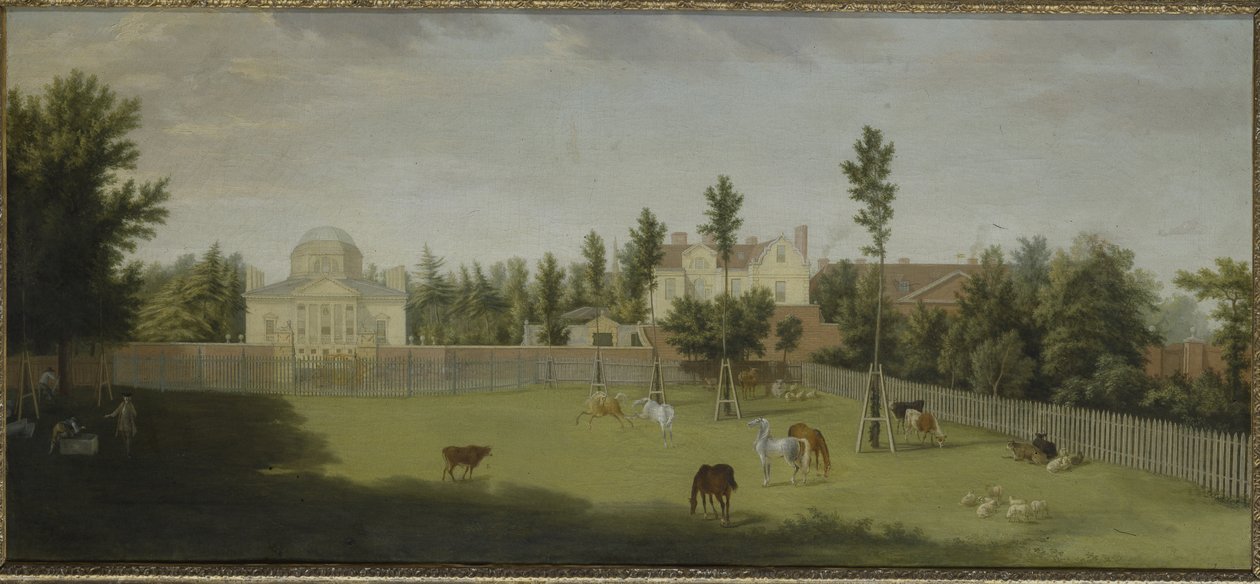 Kilátás az új villára, a régi házra és az istállókra a Burlington Lane túloldaláról, Chiswick Villa (olaj, vászon) alkotó: Pieter Andreas Rysbrack