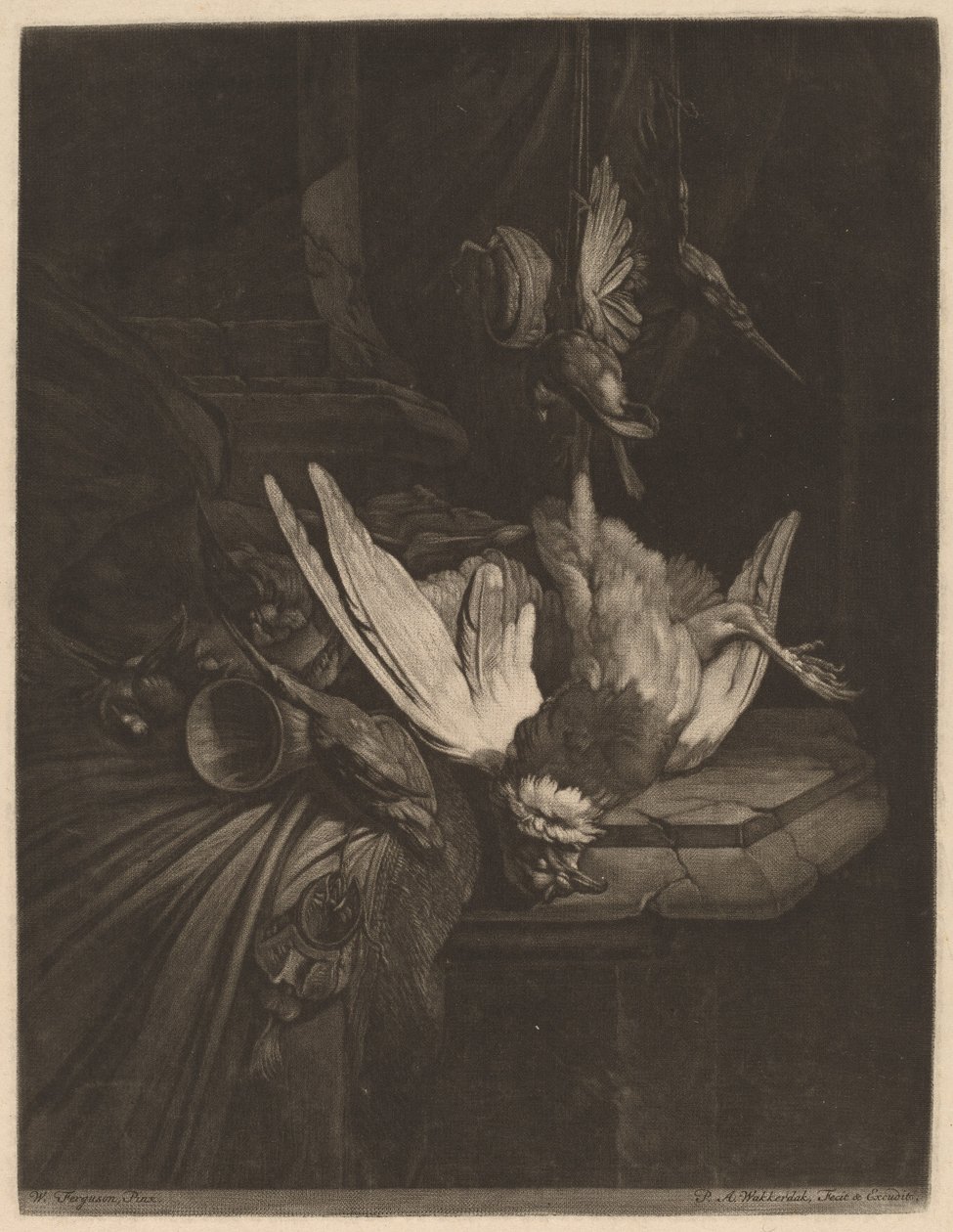 Csendélet játékmadarakkal alkotó: Pieter Anthony Wakkerdak after William Gowe Ferguson