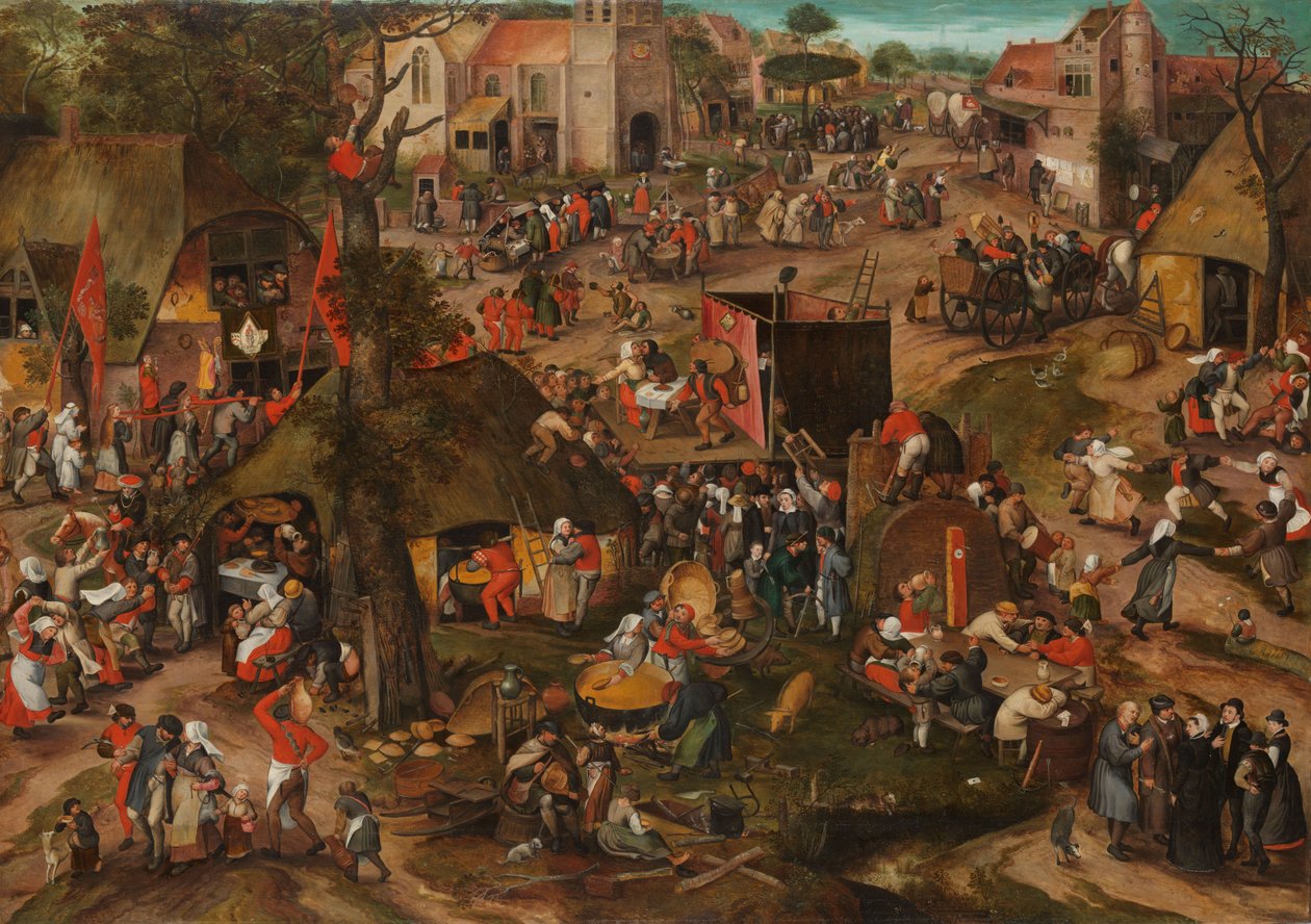 Egy flamand Kermis az „Een cluyte van Plaeyerwater” bohózat előadásával, c. 1570 alkotó: Pieter Balten