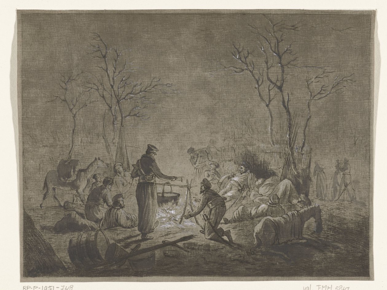 Kozákok bivakja tűz által a francia megszállás alatt 1813-ban Amszterdamban alkotó: Pieter Bartholomeusz. Barbiers