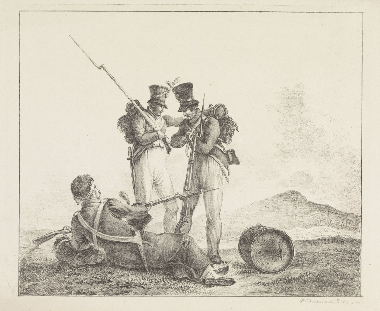 Három katona a csatatéren alkotó: Pieter Bartholomeusz. Barbiers