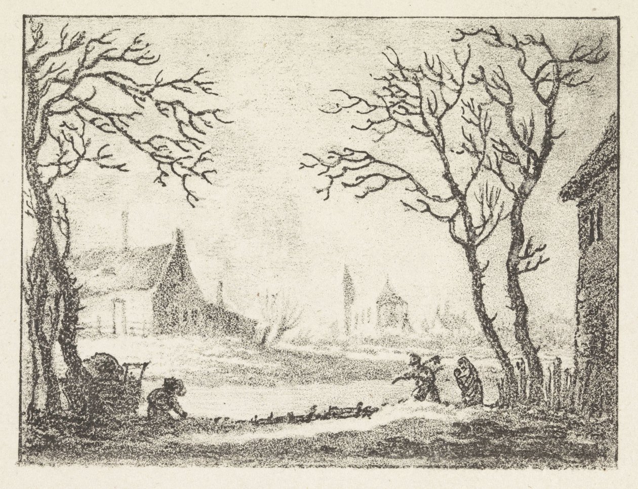 Téli táj házakkal és alakokkal alkotó: Pieter Bartholomeusz. Barbiers