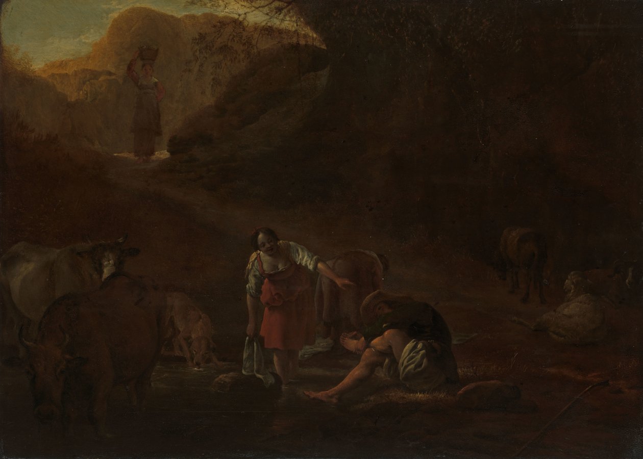 Pásztor és mosónő egy forrásnál alkotó: Pieter Bodding van Laer