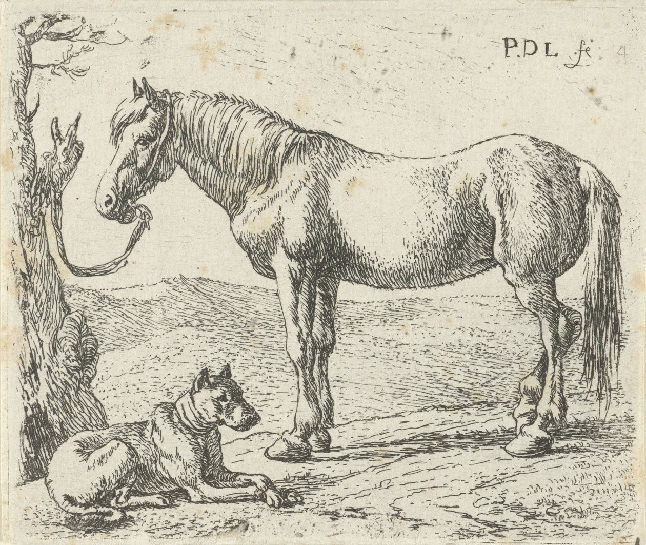 Ló és kutya a réten Lovak (sorozat címe) alkotó: Pieter Bodding van Laer
