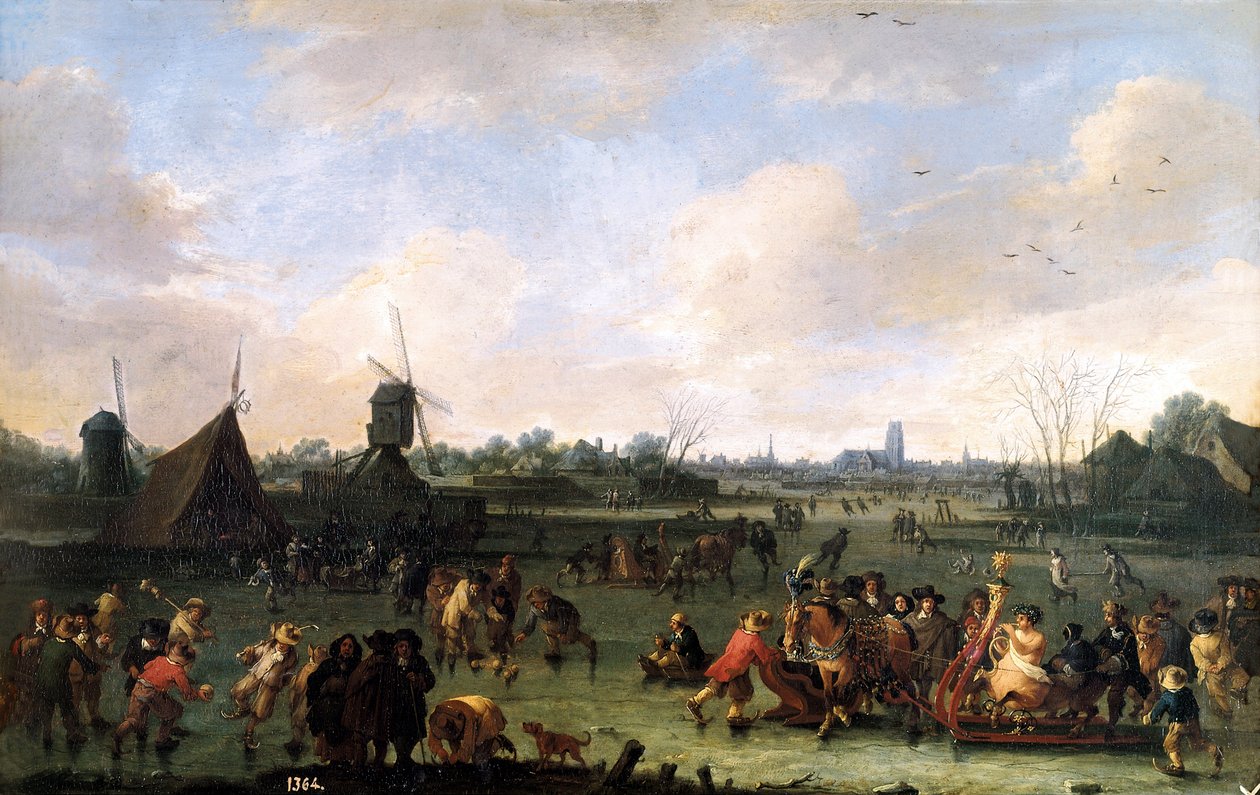 Korcsolyázók. Pieter Bout (1658-1702) festménye. Olaj, fa alkotó: Pieter Bouts
