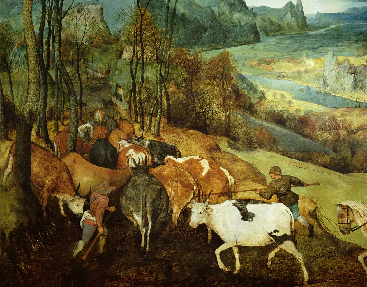 A csorda visszatérése Ősz 1565 olaj, tábla részlet 186444 és 556 alkotó: Pieter Bruegel the Elder