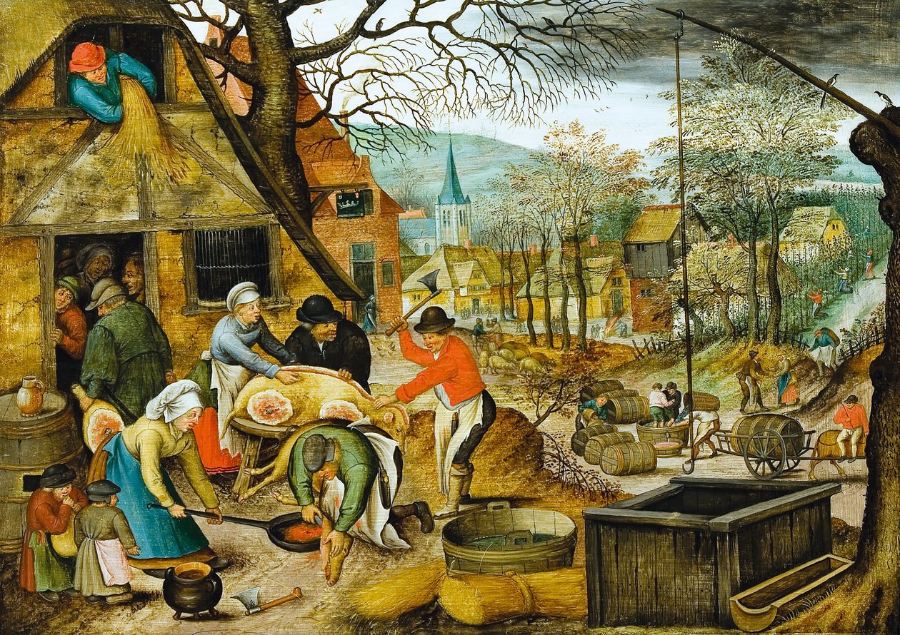 Ősz (Mészárlás és szőlőpréselés) alkotó: Pieter Brueghel the Younger