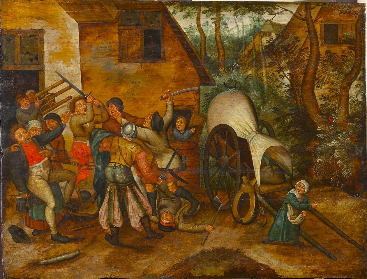 Verekedő parasztok és katonák, 16. század vége. alkotó: Pieter Brueghel the Younger