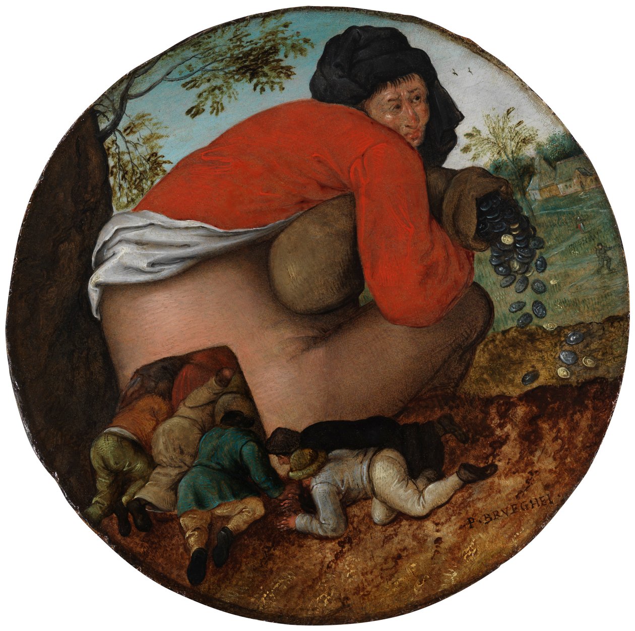 A pénzeszsákos ember és a hízelgők alkotó: Pieter Brueghel the Younger
