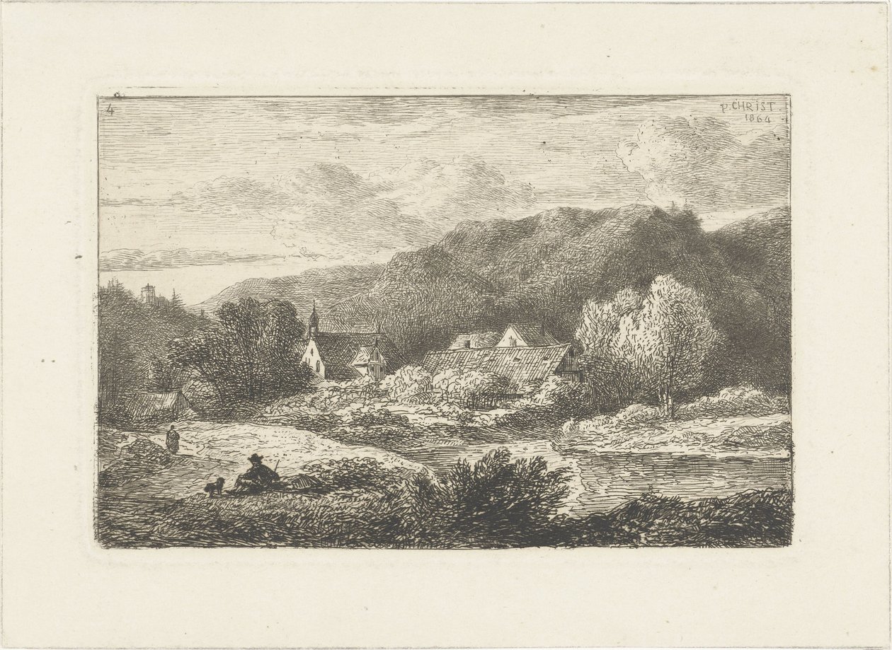 Dombos táj templommal és házakkal Vízi tájak (sorozat címe) alkotó: Pieter Casper Christ