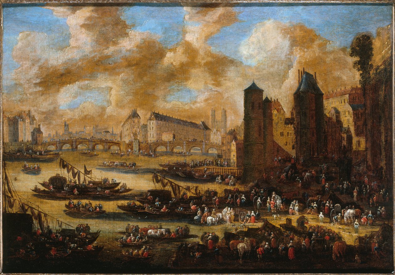 Le Pont-Neuf, la Cité, la Tour et la Porte de Nesle, 1650 körül, 1650 körül (olaj, vászon) alkotó: Pieter Casteels