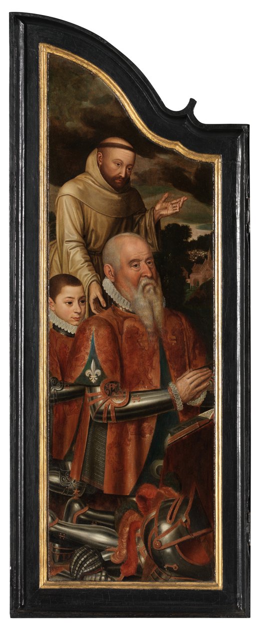 Bal oldali tábla Krisztus a kereszten Szűzzel, Szent Jánossal és Mária Magdolnával (olaj a táblán) alkotó: Pieter Claeissens